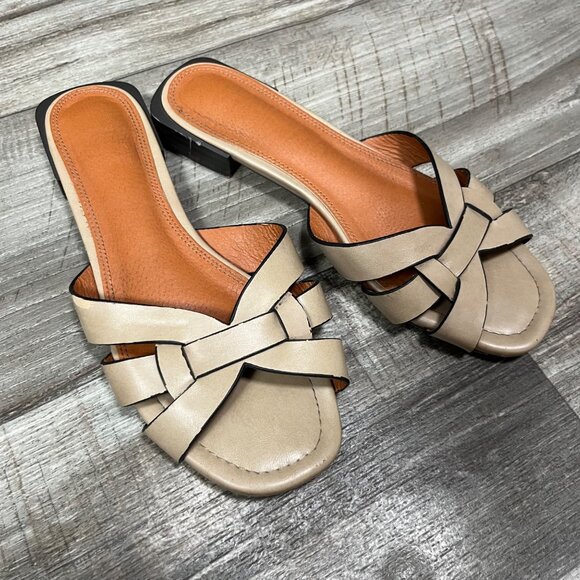 Marypaz Open Toe Low Heel Slide On Shoes Taupe Tan Women’s Size 36 - Picture 3 of 9